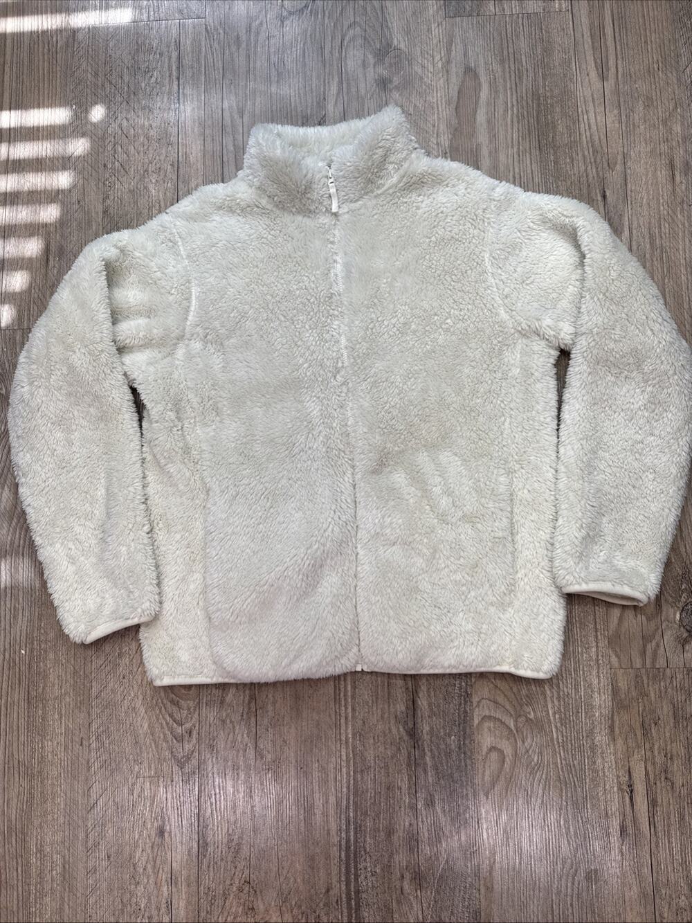 Uniqlo Women Fluffy Yarn Fleece Jacket Size Small Off-White Sherpa Full Zip
